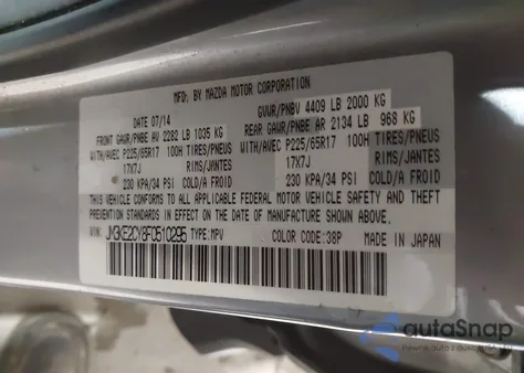 2015 Mazda Cx-5 Touring z USA, uszkodzony, nr VIN JM3KE2CY8F0510295